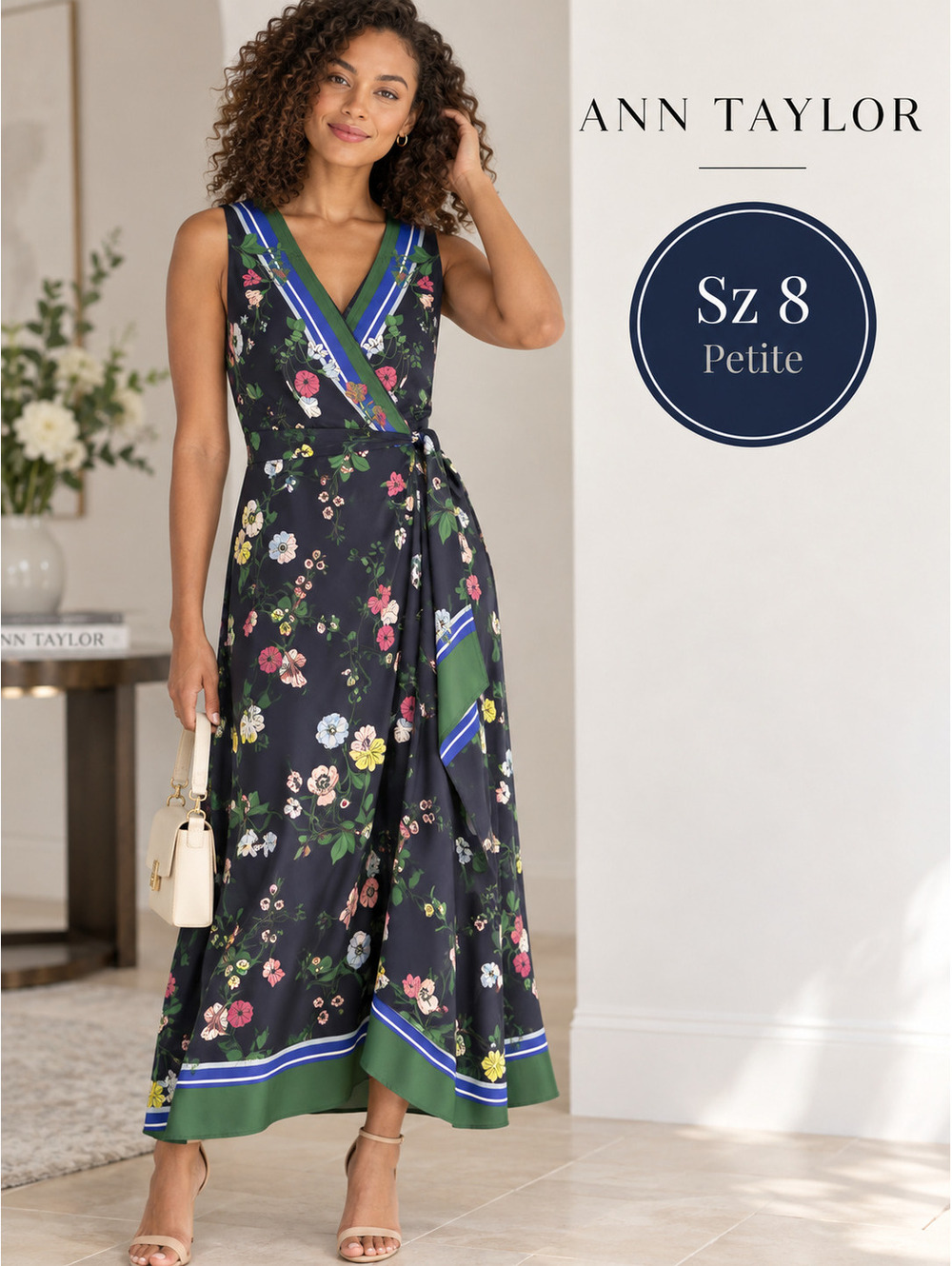 Ann Taylor Petite | 8P | Navy Floral Wrap Dress